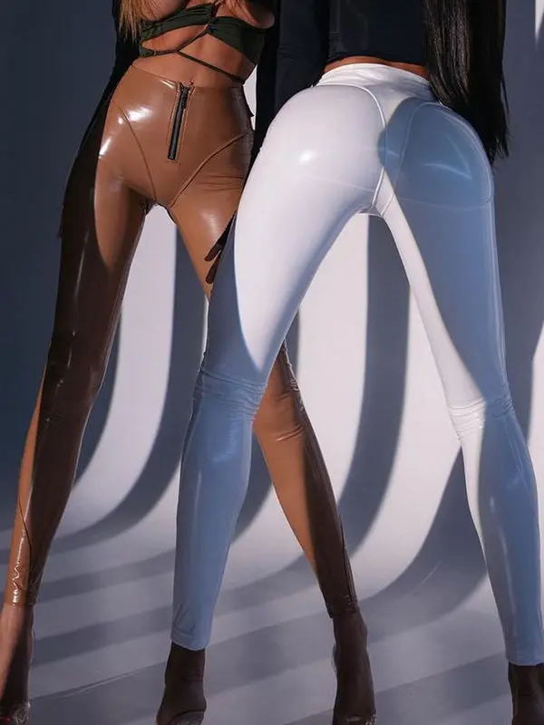 (Note: Runs Small, Please Size Up) ZASUWA Women's Retro Push-Up Faux Leather Leggings - Soft Spandex-Elastane-Nylon Fabric, Push-Up Zip Accent, Stretchy Athletic-Casual All-Seasons Hand-Wash Women's Bottoms