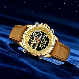 Watch for Men Leather Casual Chronograph Analog Dress Strap Waterproof Luminous Fashion Easy to Read Gold Case Mans Watches
