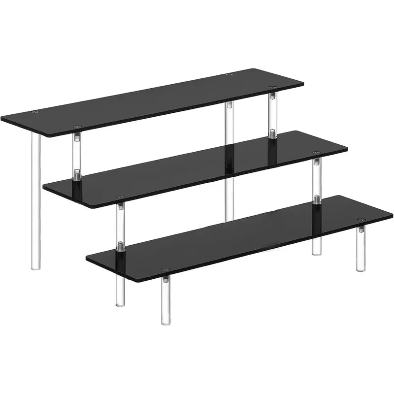 Black Acrylic Cosmetic Holder - 3-Tier Rectangle Vertical Organizer Racks & Displays, Vanity Organization Acrylic Stand with Raises, 3-Compartment Racks & Displays for Cologne Stand, Funko POP Figures