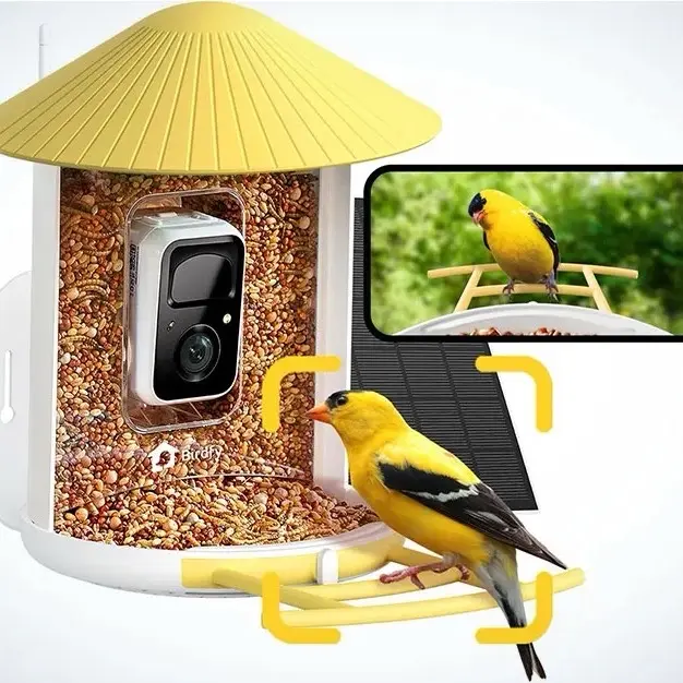 Birdfy Smart Bird Feeder Camera with solar (yellow feeder)