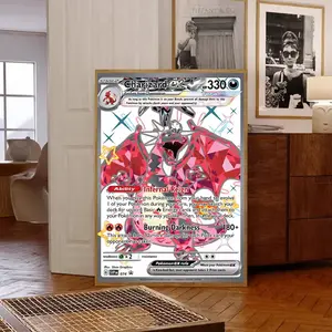 Pokemon Charizard EX Cartoon Card Poster ,Pokemon Charizard Poster, Anime Charizard Canvas Sticky Wall Art Printing Waterproof Home Living Bed Room Bar Aesthetic Decor