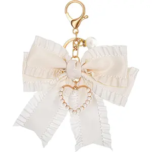 Bow Purse Keychain Charm Bow Keychain Bag Charms for Women, Bow Keychain Pearl Wristlet Keychain Backpack Charm Keychain Cute Handbag Purse Charms Accessories Charms for Purses Key Chains Car Keys