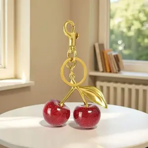 Cherry Keychain Bag Charm Gold Tone Red Glittery Cherries Suitable for Handbags Christmas Gifts Multi Functional Fun Material