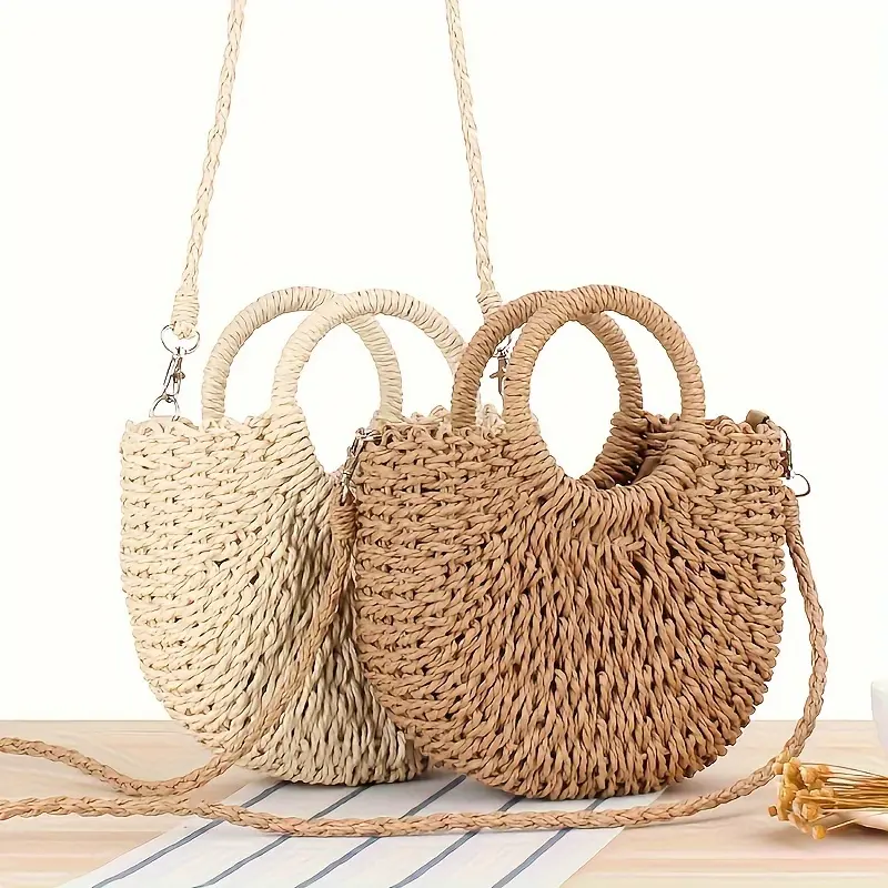 Summer Beach bag Women's Straw Crossbody Bag Mini Travel Shoulder Bag Handmade Straw Tote Bag Womens Handbag