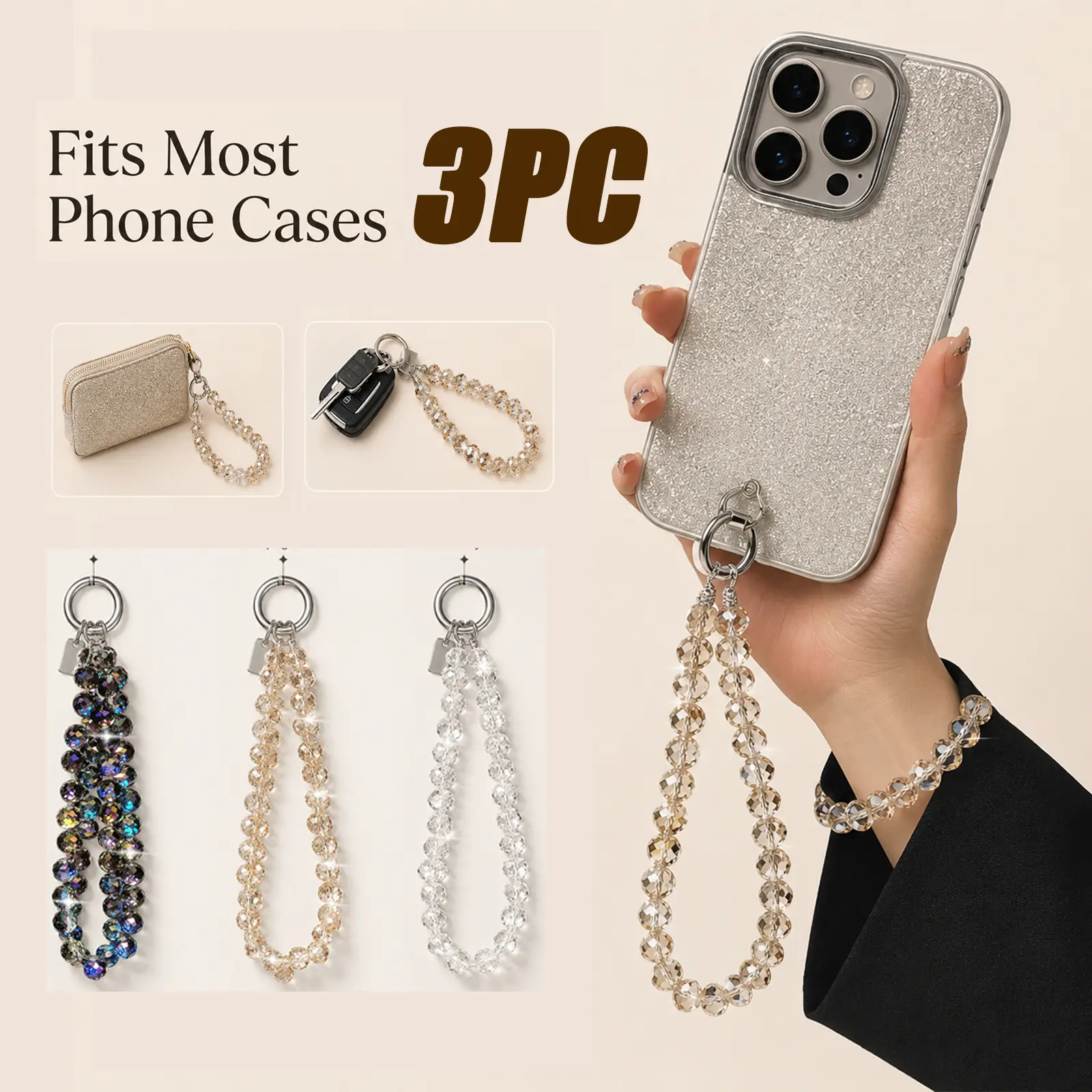 Women's Stylish and Functional Sparkling Beading Cell Phone Wrist Strap - Bracelet-Designed Chain Link Lanyard, Versatile and Convenient Smartphone Accessory, Cell Phone Charms, Special Occasions Gift