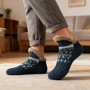 Unisex Fleece-Lined Non-Slip Knitted Slouch Socks with Gripper Sole, Warm Comfortable Indoor Winter House Slipper Socks for Men and Women outdoorfun