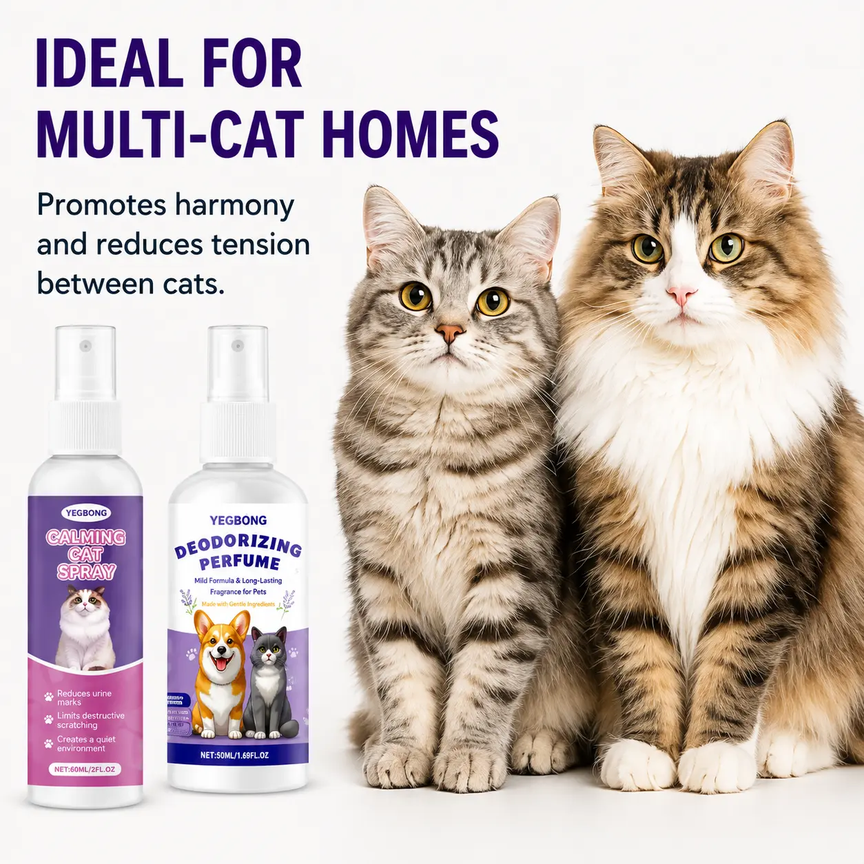 2-Pack Cat Care & Odor Control Spray Set| Behavior Training Spray + Deodorizing Spray| For Home & Travel