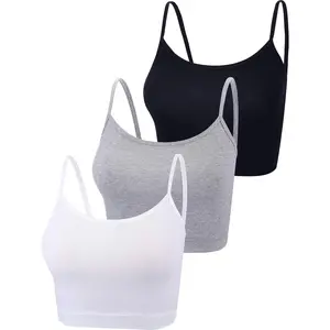 3 Pcs Crop Camisole Top Spaghetti Strap Tank Sleeveless Crop Tank Top for Women Womenswear Basic Black, Dark Grey, Navy Minimalist dressy tops Short