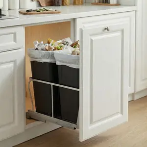 Garvee Single/Double 40QT Pull Out Trash Can Under Cabinet, 10 Gal/2 x 10 Gal Waste & Recycling Combo with Soft-Close Slides for Kitchen & Laundry, Requires Minimum 18"W x 24"D Cabinet Opening