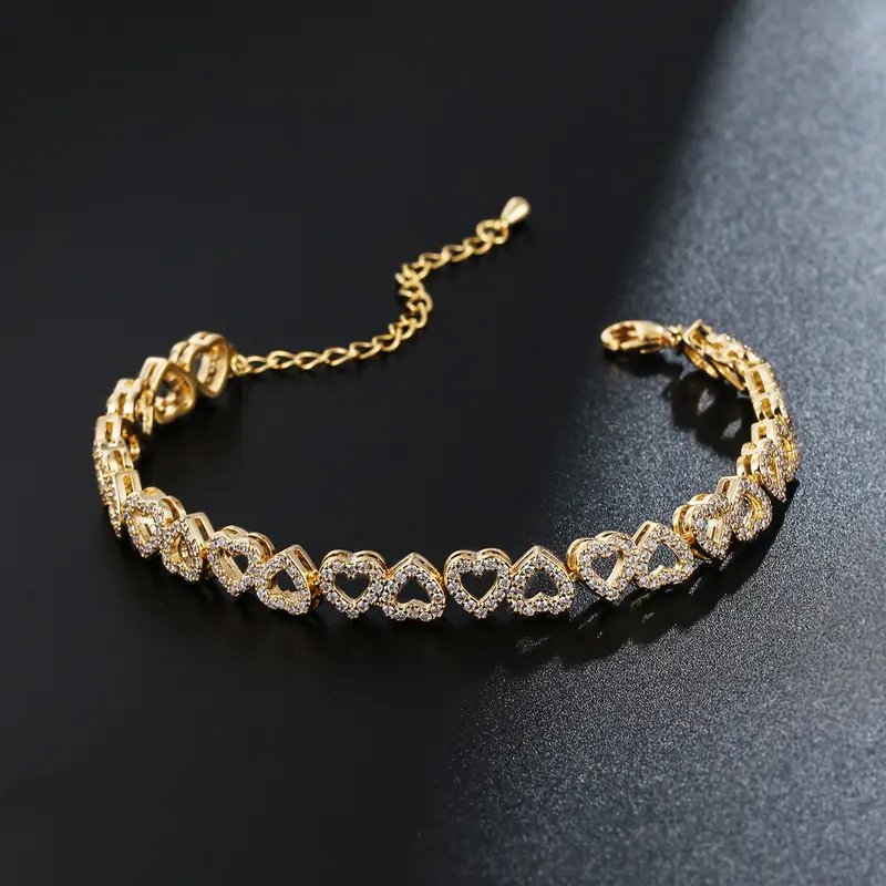 Valentine Gift Women's Elegant Artificial Zircon Decorated Heart Design Bracelet, Fashion Jewelry Accessories for Party, Daily Clothing Decor for Girl