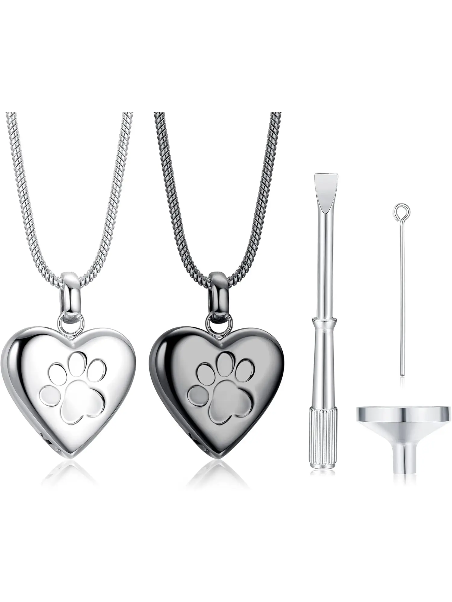 2PCS Pet Cremation Jewelry for Ashes Pendant Paw Print Pet Heart Urn Necklace Memorial Keepsake Jewelry for Pet/Dog's/Cat's Ashes with Filling Kit Love Heart Necklace Stainless Steel Necklaces