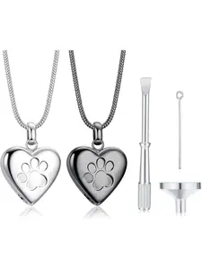2PCS Pet Cremation Jewelry for Ashes Pendant Paw Print Pet Heart Urn Necklace Memorial Keepsake Jewelry for Pet/Dog's/Cat's Ashes with Filling Kit