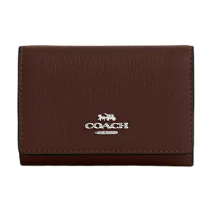 Coach Micro 11 Logo Snap Wallet for Women, Pebbled Leather, Classic Style, Maple Color