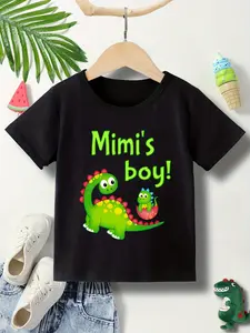 Toddler Boys "Mimi's Boy!" Dinosaur Graphic T-Shirt, Kids Casual Short Sleeve Crew Neck Tee