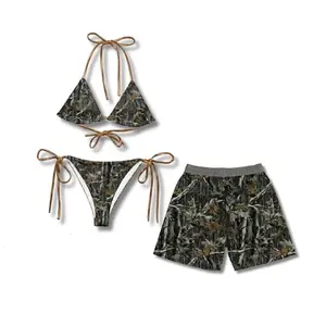 [Summer Deal] Matching Camo Swimsuit Set for Couples, Women's Two-Piece Bikini & Men's Athletic Camo Mesh Shorts, Perfect Summer Beach Outfit & Gift for Him and Her - Mothers day gift