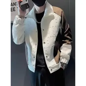 2026 new style jacket outer men spring and autumn steel seal letter splicing contrast color ruffian handsome loose men's high-end outer Menswear Coats