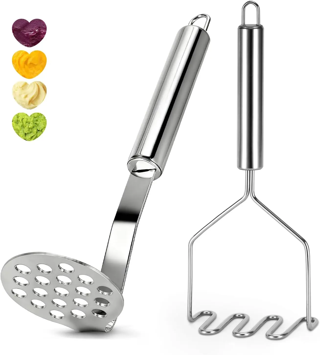 2 Pcs Potato Masher for Potatoes, 9 Inches Stainless Steel Wire Mashed Potato Ricer, Light Weight Potato Masher for Potatoes Mashers Set for Bean, Vegetable, Fruits, Avocados, Meat,