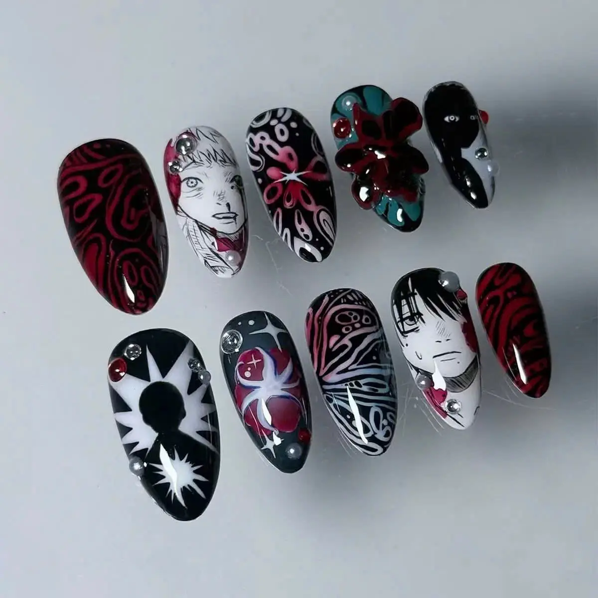 Black Oval Handmade Reusable Soft Gel Press-On Nails Set for Nail Art Decoration