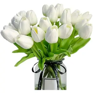 10pcs White Tulips Artificial Flowers PU Fake Flowers Fake Tulips Artificial Flower Arrangements for Easter Decor Valentine's Day and Home Decor Spring Decor Pack