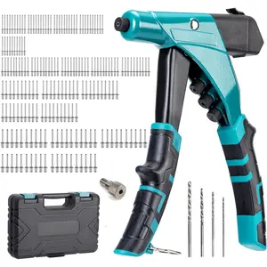 Professional Heavy Duty Rivet , -Handed Pop Rivet  Set, Robust Riveter with Shaft Container, Manual Riveting Tool, Tool-Free Interchangeable Heads, for Metal,  and Plastic