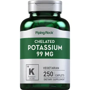 Piping Rock Chelated Potassium Supplement 99 mg | 250 Caplets | Potassium Gluconate | Vegetarian, Non-GMO, Gluten Free