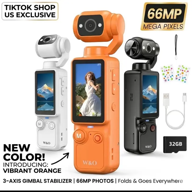 W&O Portable Ultra HD Video Recorder with 180° Rotating Lens, Handheld Stabilizer Pocket Camera, Full Body Camera for Vlogging, Travel & Daily Life Recording, USB Rechargeable, Black, Vlogging Camera, Modern Gadget, Durable Construction, Camcorder