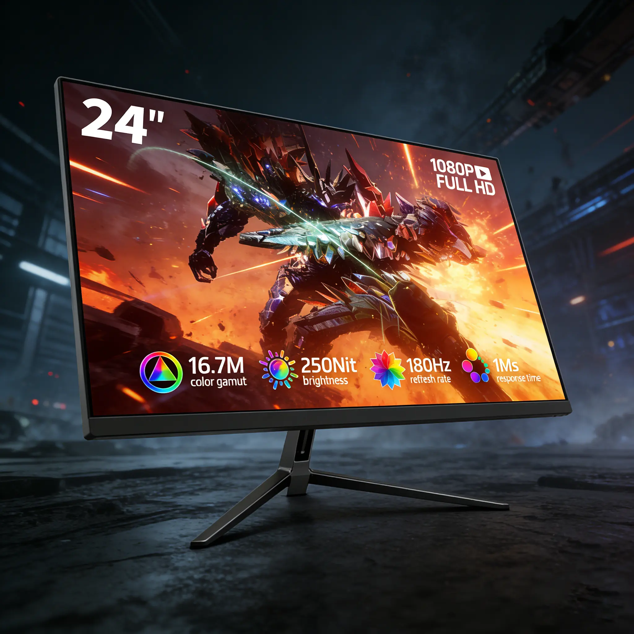 ReHisk 24-Inch Full HD Office Gaming Monitor 180Hz 1ms Response 16.7M Colors 250Nit FreeSync Wall Mount 1080P Touchscreen High Performance