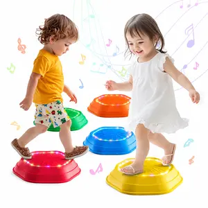 Holyton Light-Up Musical Stepping Stones Toy, 5-Piece Non-Slip Sensory Balance Set for Toddlers, Coordination Training, Indoor & Outdoor Use, Colorful backyardfun