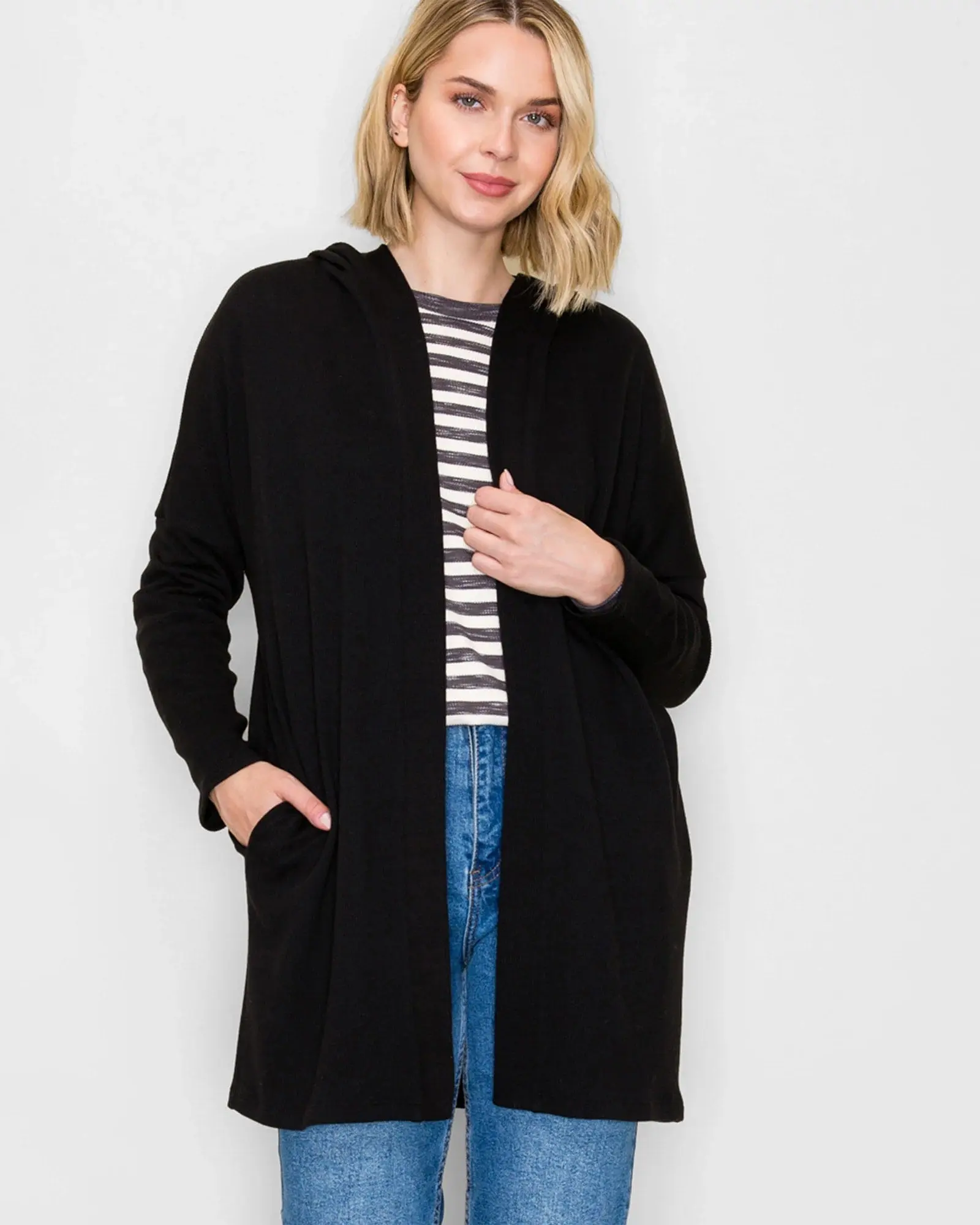 Women's Casual Ribbed Knit Duster Cardigan, Relaxed Fit Open Front Hoodie with Pockets for Easygoing Days, Knitwear, Soft, Tops, Hooded Neck, Cozy Fashion