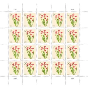2024 5-Cent Sheet of 20 Flowers Denominated Mail-Use Additional Postage Stamps