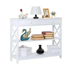 ZENSTYLE 3 Tier Console Table w/Drawer Narrow Entryway Table Wooden Sofa Side Table White