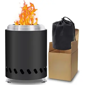 Small Tabletop Fire Pit, Smokeless Table Top Firepit Outdoor, Portable Mini Stove with Carry Bag for Camping Backyard Patio Garden Picnic, Fueled by Pellets or Wood, Stainless Steel,