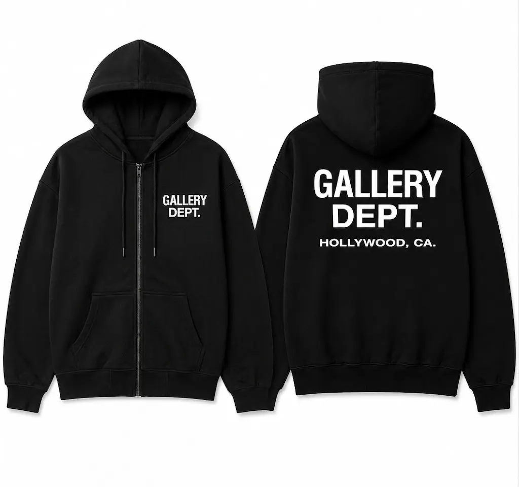 Gallery Dept Hoodie Zip, Full Zip Hoodie, Heavyweight Fleece Hoodie, Graphic Zip Jacket, Unisex Streetwear, Casual Hooded Sweatshirt