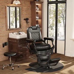 Baasha Black Barber Chair for Barbershop, Luxury Black Recline Salon Chair with Comfortable Cushion, Heavy-Duty Steel Frame, New Shampoo Chair Barber Chair for Home Weight Capacity 550 lbs