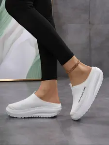 Women's Solid Color Breathable Lightweight Athletic Slip on Walking Shoes, Casual Comfortable Sports Shoes for Daily Wear, Female All-match Round Toe Shoes for Daily Wear, Girl, Slip On Style