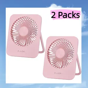 Portable USB Fan - Rechargeable with Long-Lasting Battery, 5 Speeds Ultra Quiet, 180° Tilt Foldable, Slim Macaron Colors - Personal Fan for Desk, Home, Travel, USB Charging Pink White Fan