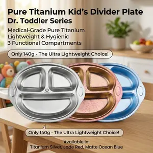 Titanium Children's Cutlery Plate GR1 Ultra Light Divided Plates Pure Titanium 3-in-1 Dinner Plate Children's tableware Divided Food Dinner Plate Play Food Tableware
