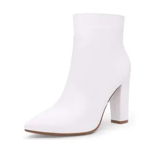 IDIFU New Women's Fashion Ankle Boots Comfortable Pointed Toe High Heels Side Zipper Short Boots