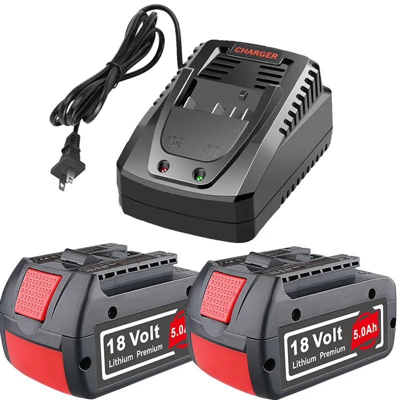 5.0Ah Capacity BAT609 Series Lithium Rechargeable Battery (2/1 Pack), Replacement for Bosch 18V Cordless Tools Batteries, Compatible with BAT618, BAT622, BAT619, BAT610G Power Tools & Charger Kit