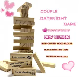 Stacking Tower Game for Couple Datenight English / Spanish 48 Pcs Wooden Blocks Best Party Gift for gf Party Anniversary Prank with Storage Bag