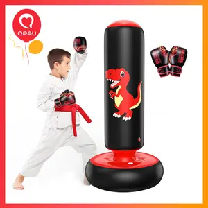 QPAU Inflatable Punching Bag Set 48 Inch Stable Boxing Bag Without Pump for Kids 3-6 Dinosaur Toy Gift for Boys Girls Karate Taekwondo Training Equipment