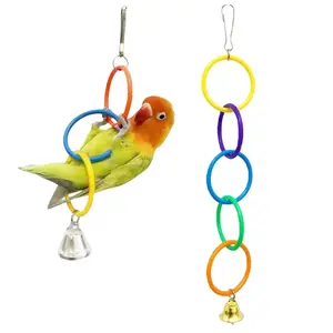 Three or Five-Color Ring Toy with Bell for Pericos Birds, Climbing Round Swing Rings, Chew & Bite Resistant, Small Pet Bird Cage Accessories