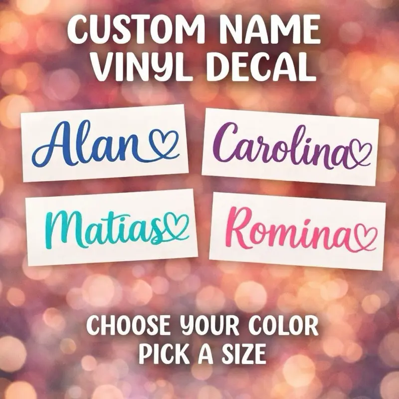 Custom Name Decal Specialty Vinyl Personalized Cursive Lettering Heart Sticker Organiser for Bottles Cups Laptop Luggage Car Truck Window Wall Vehicle Exterior Decoration