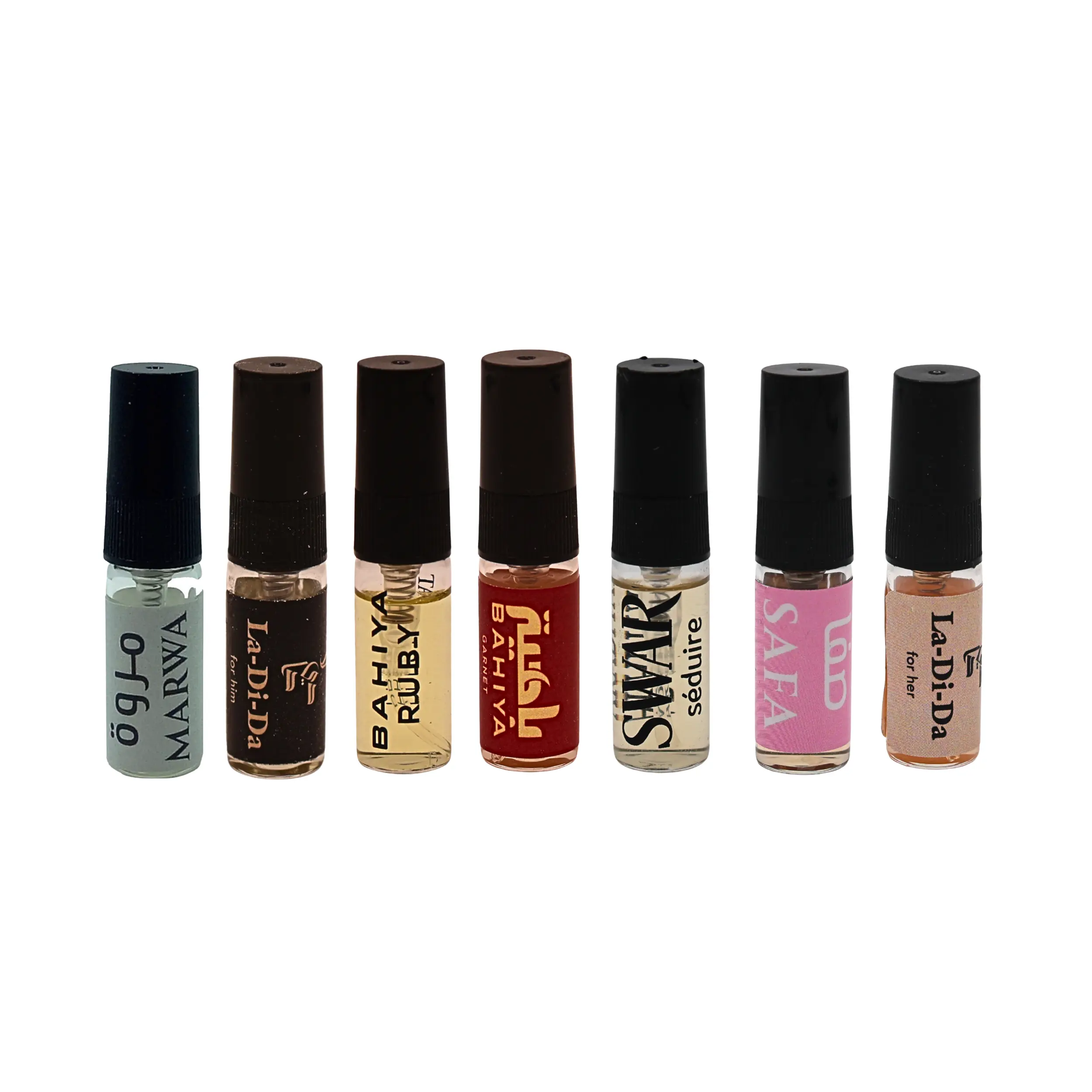Arabiyat Prestige Limited Edition Fragrance Discovery Set, 7-Piece Collection of 5ml Travel Vials with Vanilla Scents & Ambroxan Base Notes for Adults, Fragrances, Multi-Pack, Women/Men, Edp, Miniature Perfume Spray Unisex Fragrance