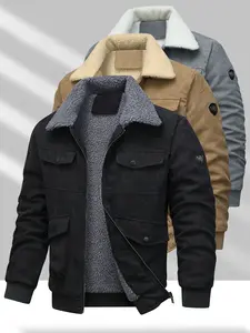 Men's Heavyweight Corduroy Jacket - Windproof Winter Coat, featuring a collar and zipper closure, thick outerwear (polyester filling), machine washable with full zipper casual style; men's winter jackets and coats Menswear Tops Long Sleeve