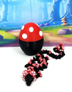 3D Printed Dragon with Egg, Articulated Black and Red Mushroom Dragon, 12 Inches Fidget ADHD Autism Toy D038-ME