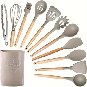 Silicone Cooking Utensil Set, 12pcs/set Including Spatula & Tongs & Egg Whisk & Storage Box & More, Kitchen Cooking Accessories, Non-stick Cooking Utensils, Kitchen Gadgets for Home Kitchen Use