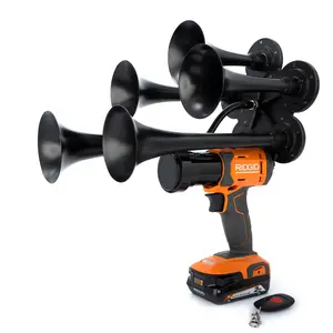 Ridgid Impact Train Air Horn Thunderstrike 5-Trumpet Model, 140+ dB Output, Wireless Remote, Metal Construction,  Hand-Assembled in USA, Portable, Handheld Train Horn Drill