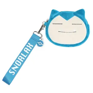 Pokemon Snorlax Plush Zip Around Coin Purse Key Chain Wristlet Pouch 5" With Rubber Charm