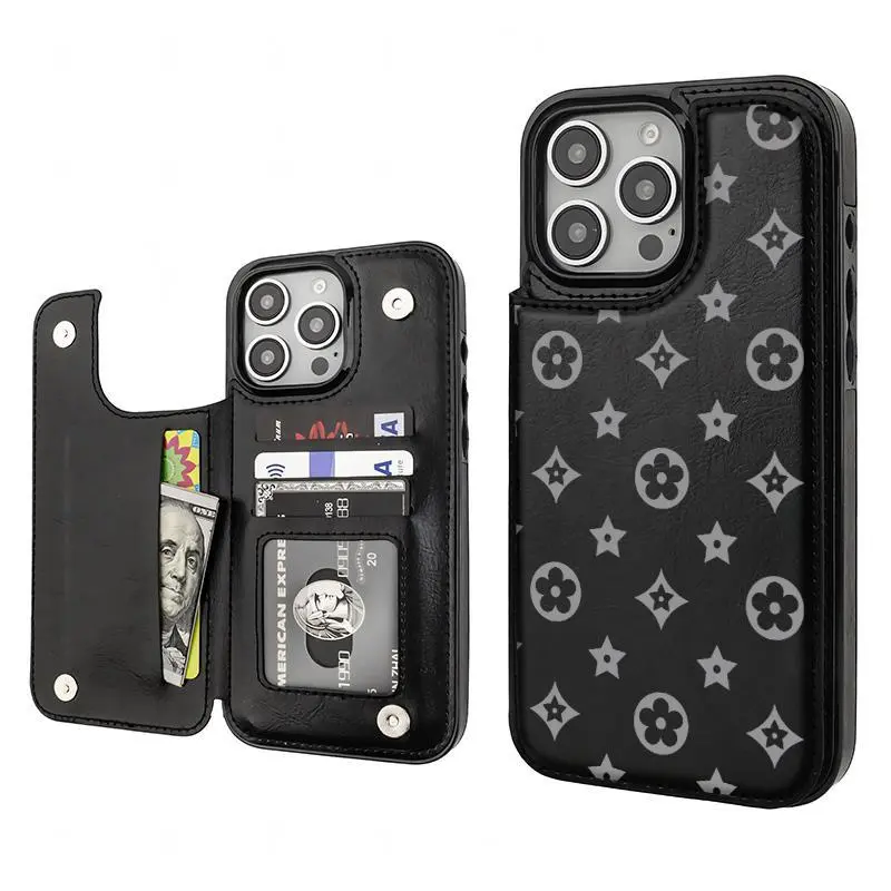 Luxury Floral Print Durable PU TPU Casing Wallet Shell for iPhone 17/16/15/14/13 Pro Max Plus - Waterproof Acrylic Protector, Secure Credit Card Holder, Shockproof Anti-Drop Full Protection Cellphone Accessory 310